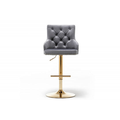 Gray Velvet Swivel Bar Stools Set of 2 – Adjustable Height Glam Dining Chairs - 1st Choice Furniture Direct