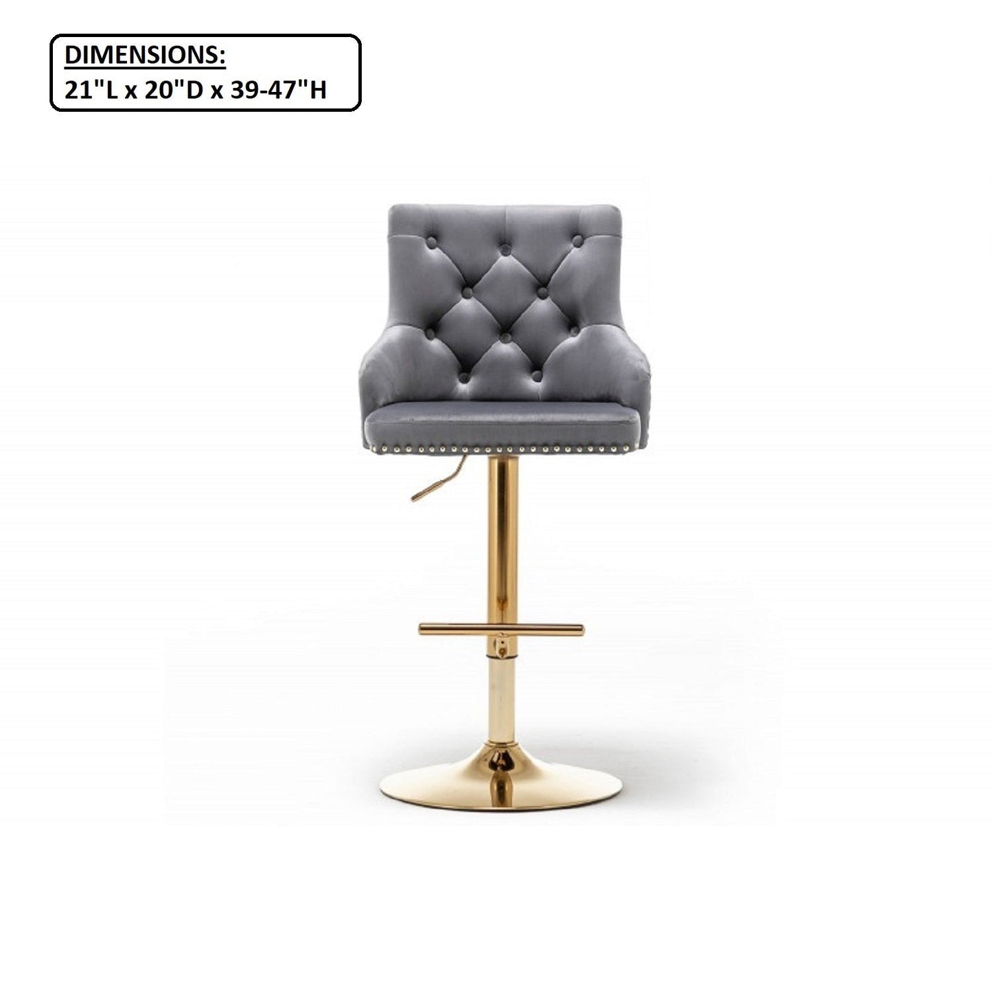 Gray Velvet Swivel Bar Stools Set of 2 – Adjustable Height Glam Dining Chairs - 1st Choice Furniture Direct