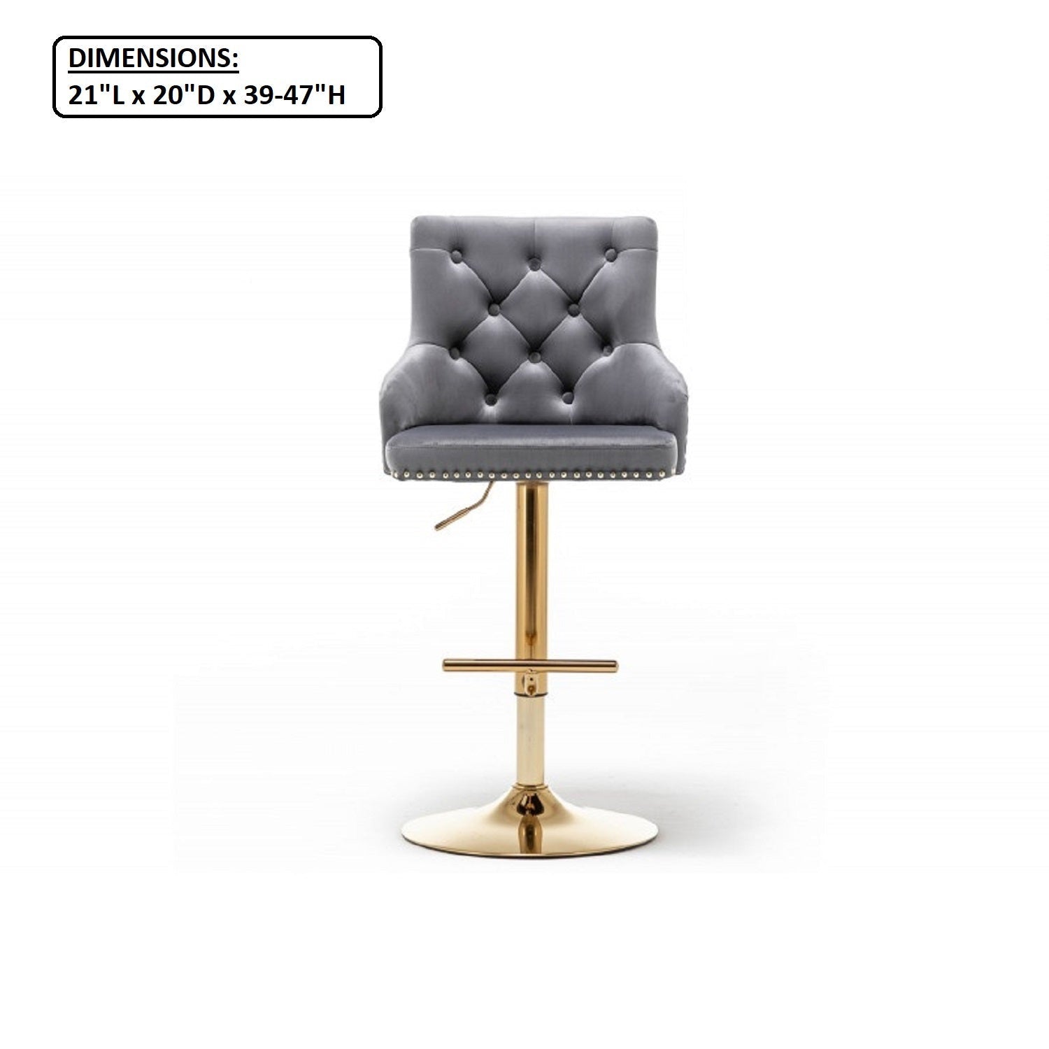 Gray Velvet Swivel Bar Stools Set of 2 – Adjustable Height Glam Dining Chairs - 1st Choice Furniture Direct