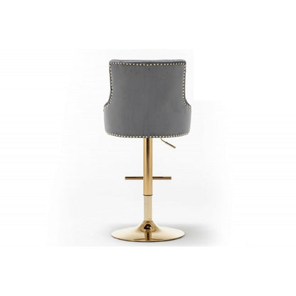 Gray Velvet Swivel Bar Stools Set of 2 – Adjustable Height Glam Dining Chairs - 1st Choice Furniture Direct