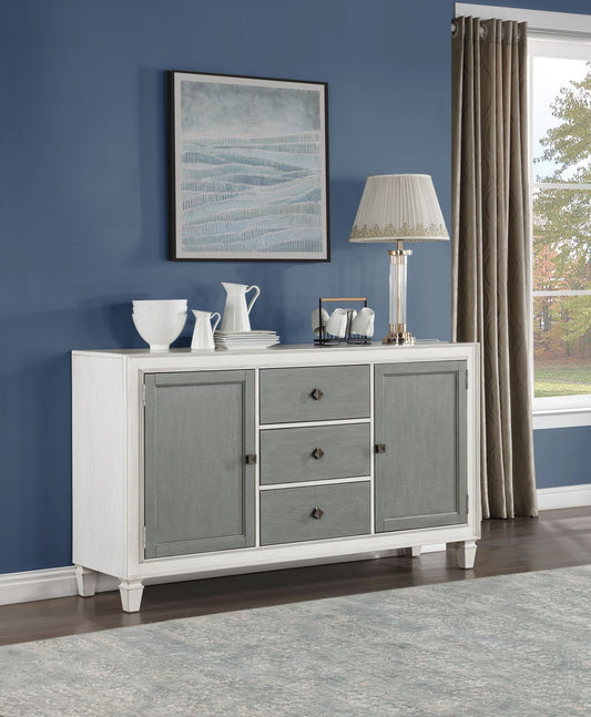 Gray & White Dining Server with 3 Drawers and Adjustable Shelves - 1st Choice Furniture Direct