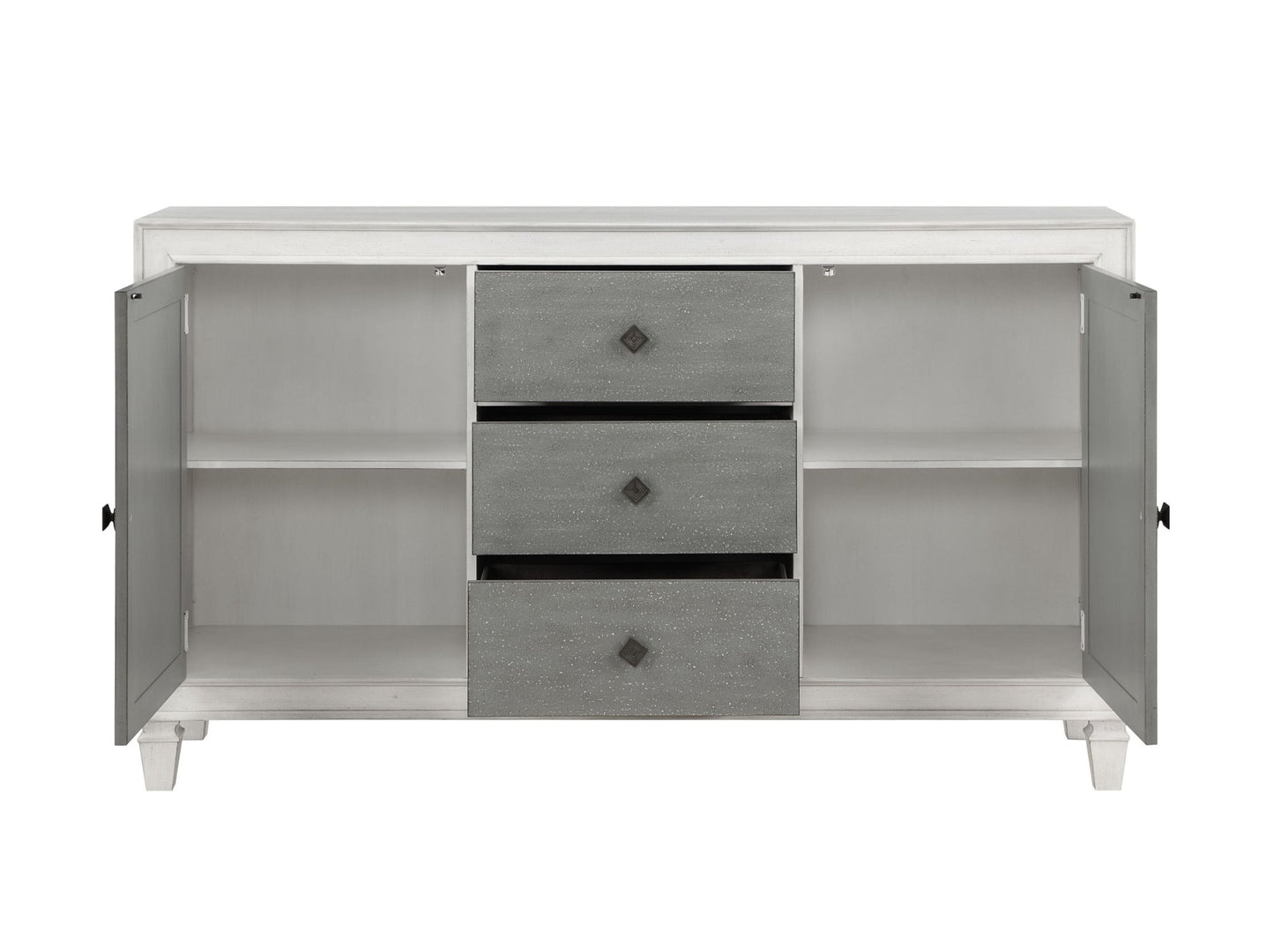 Gray & White Dining Server with 3 Drawers and Adjustable Shelves - 1st Choice Furniture Direct
