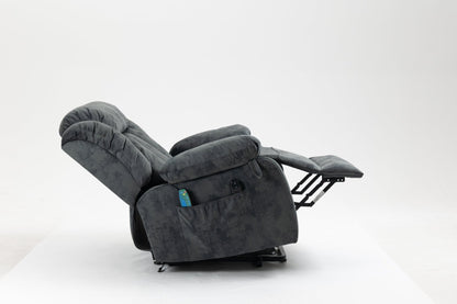Grayish Blue Velvet Power Lift Recliner with Massage & Heat - 1st Choice Furniture Direct