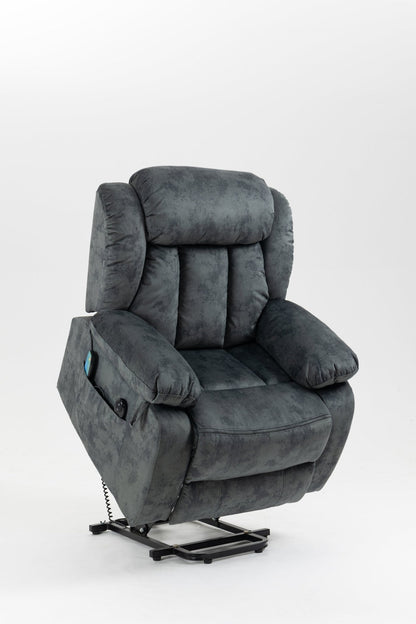 Grayish Blue Velvet Power Lift Recliner with Massage & Heat - 1st Choice Furniture Direct