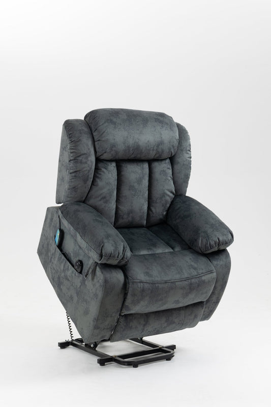 Grayish Blue Velvet Power Lift Recliner with Massage & Heat - 1st Choice Furniture Direct