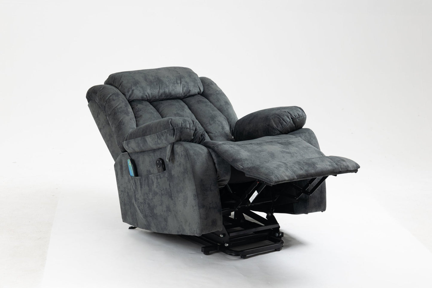 Grayish Blue Velvet Power Lift Recliner with Massage & Heat - 1st Choice Furniture Direct