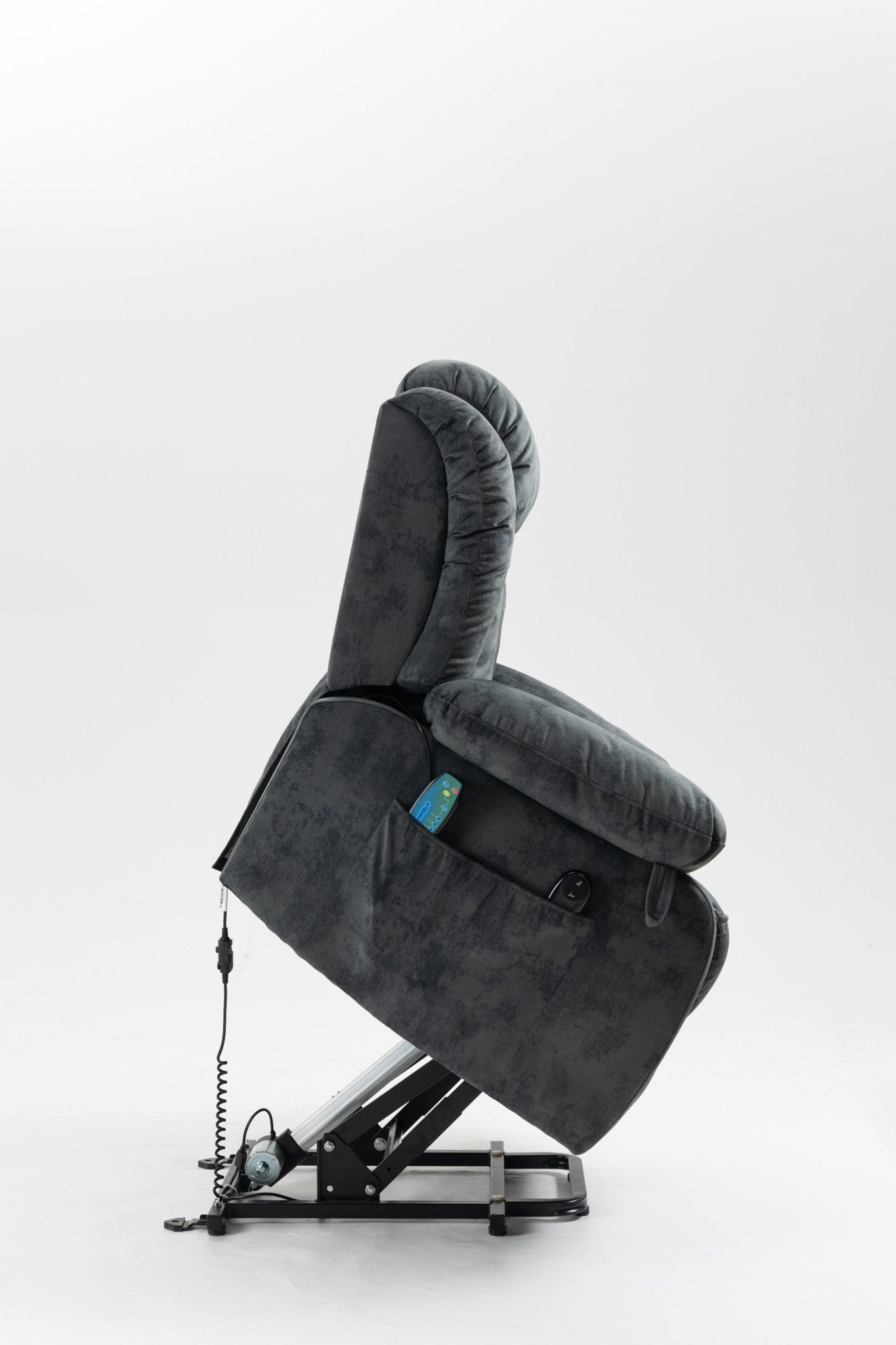 Grayish Blue Velvet Power Lift Recliner with Massage & Heat - 1st Choice Furniture Direct