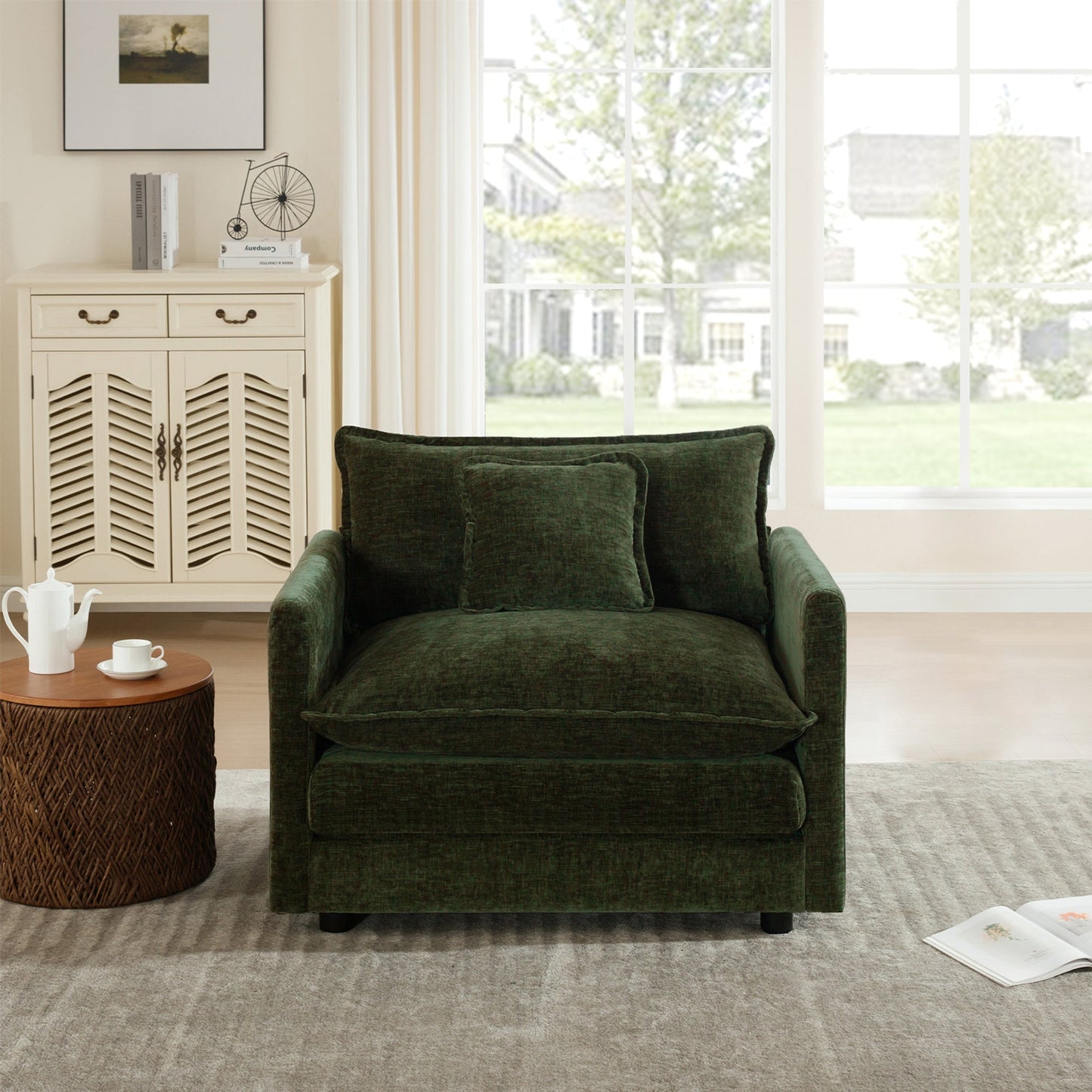 Green Chenille Accent Chair – Modular Single Sofa Chair for Living Room - 1st Choice Furniture Direct