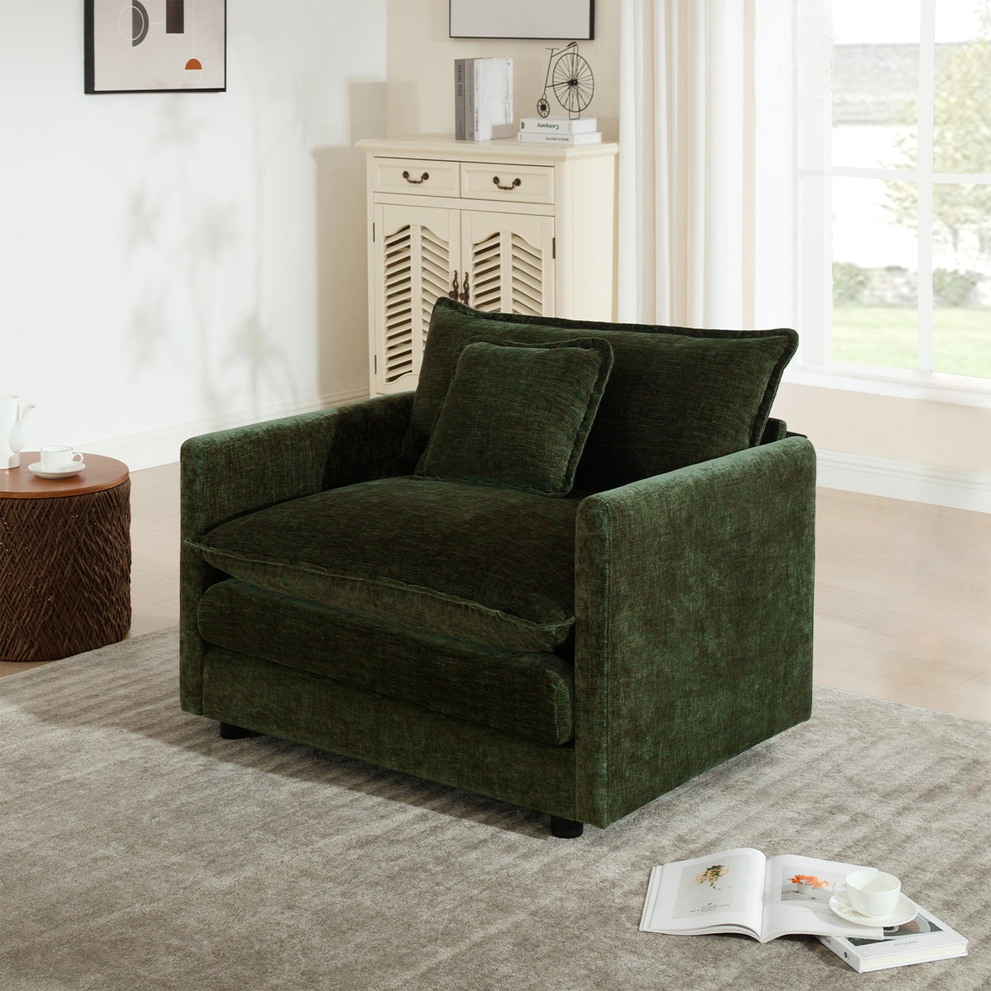 Green Chenille Accent Chair – Modular Single Sofa Chair for Living Room - 1st Choice Furniture Direct