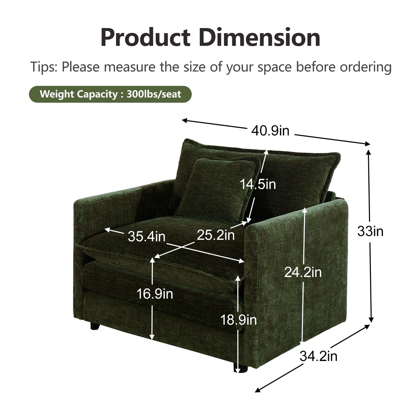 Green Chenille Accent Chair – Modular Single Sofa Chair for Living Room - 1st Choice Furniture Direct