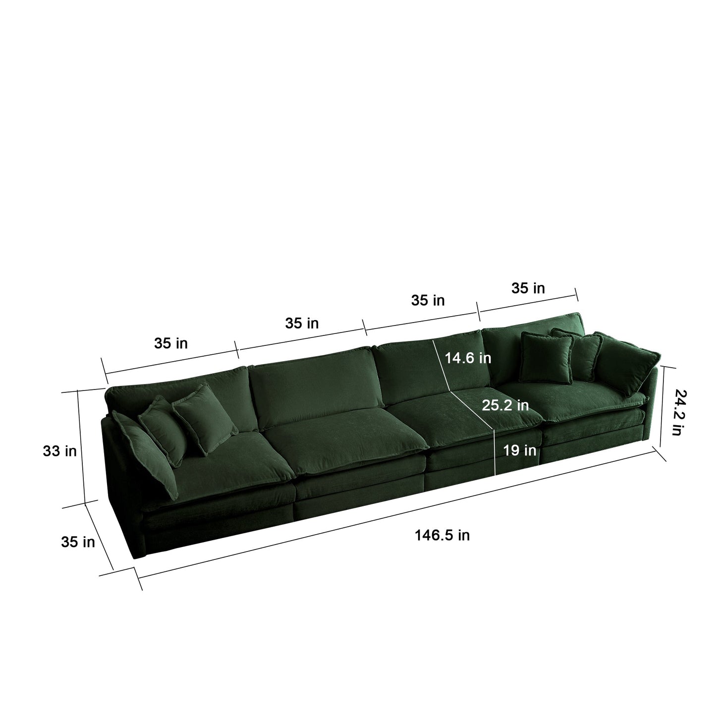 Green Chenille Modular Sectional Sofa – Modern 4 Seat Couch - 1st Choice Furniture Direct
