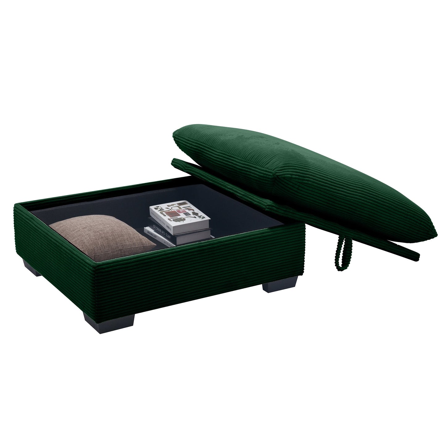 Green Corduroy Modular Armless Chair with Lumbar Pillow - 1st Choice Furniture Direct