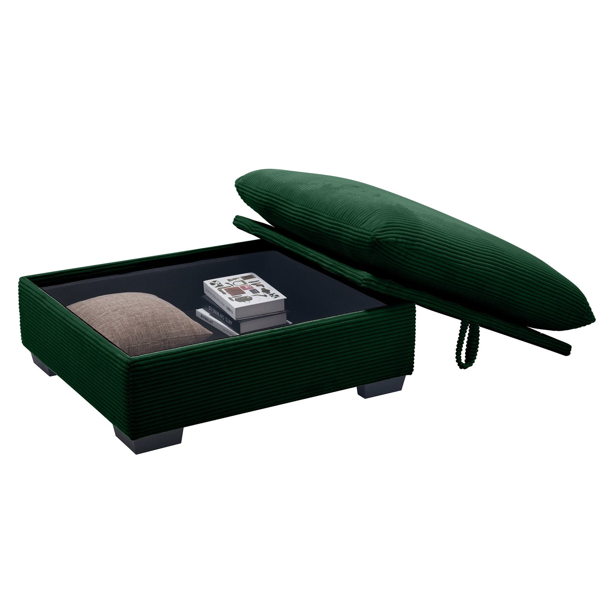 Green Corduroy Modular Armless Chair with Lumbar Pillow - 1st Choice Furniture Direct