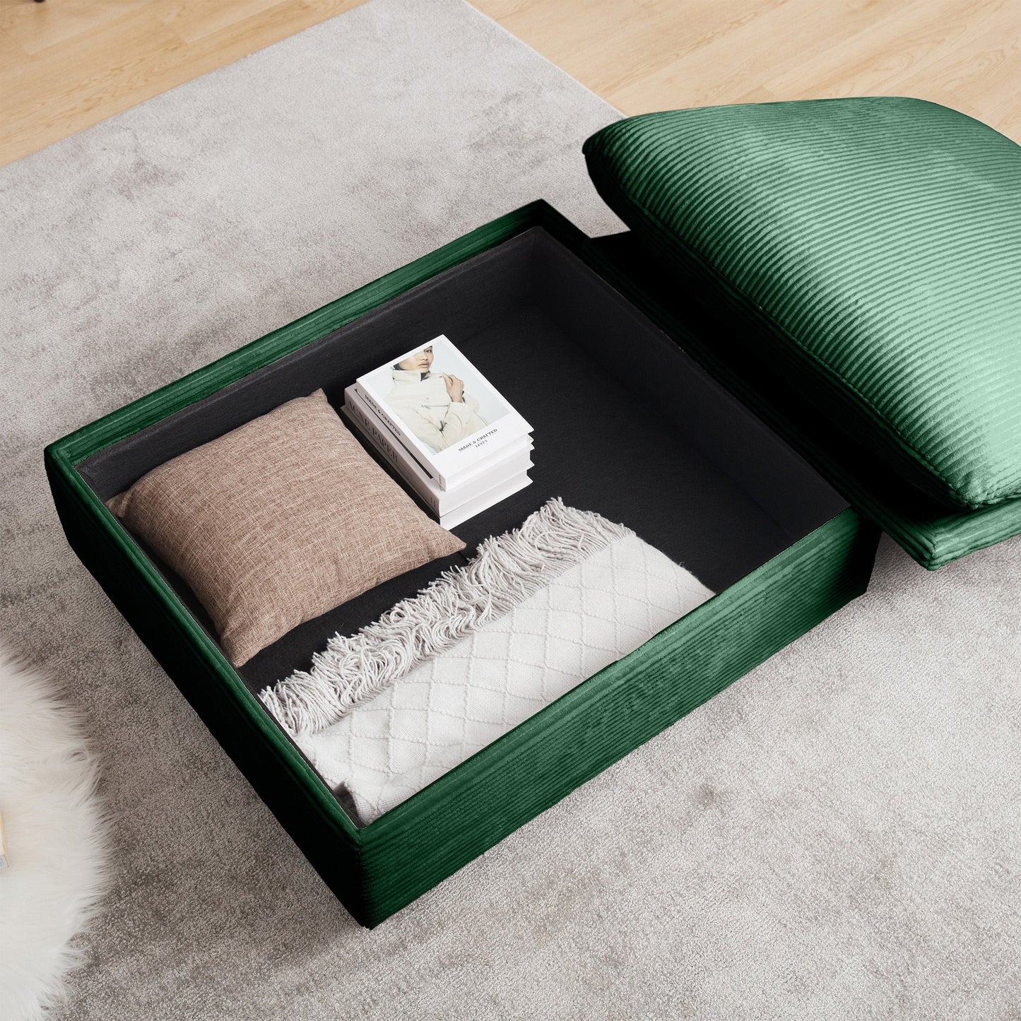 Green Corduroy Modular Armless Chair with Lumbar Pillow - 1st Choice Furniture Direct