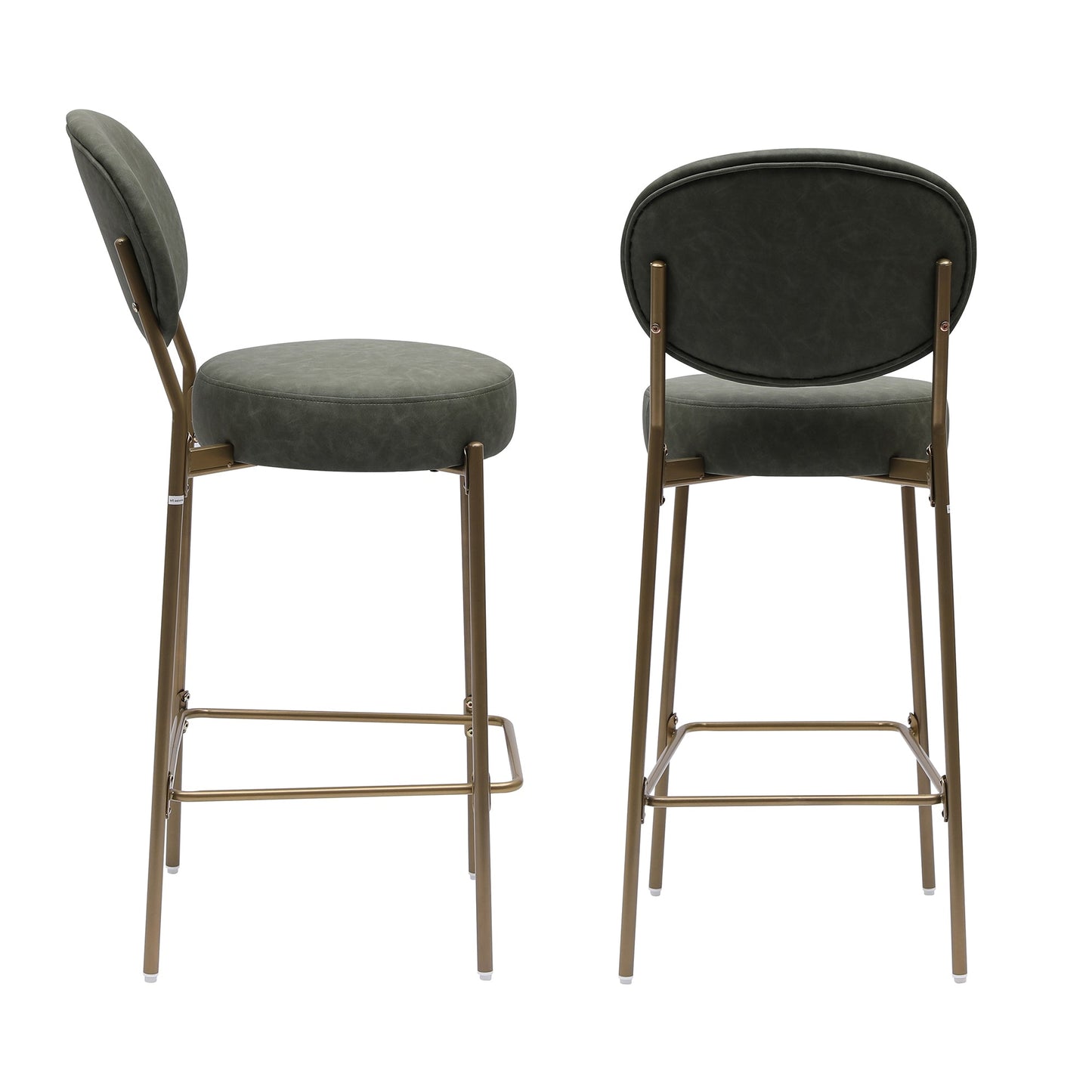 Green Faux Leather Bar Stools Set of 2 with Gold Legs | Modern Upholstered Counter Chairs (29") - 1st Choice Furniture Direct