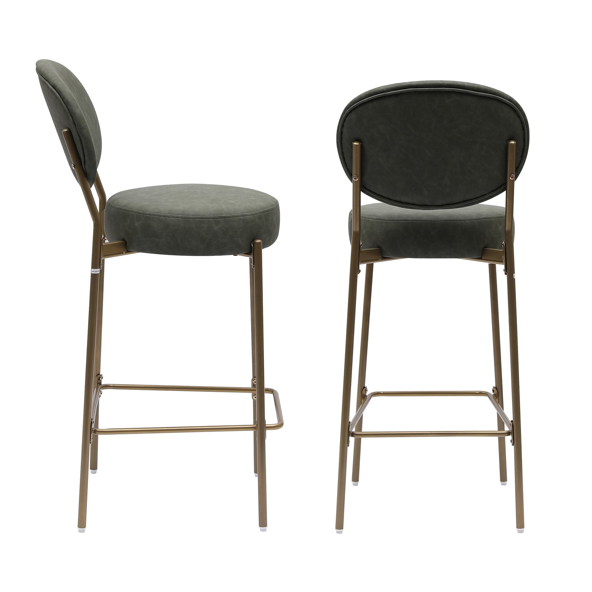 Green Faux Leather Bar Stools Set of 2 with Gold Legs | Modern Upholstered Counter Chairs (29") - 1st Choice Furniture Direct