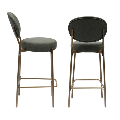 Green Faux Leather Bar Stools Set of 2 with Gold Legs | Modern Upholstered Counter Chairs (29") - 1st Choice Furniture Direct