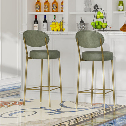 Green Faux Leather Bar Stools Set of 2 with Gold Legs | Modern Upholstered Counter Chairs (29") - 1st Choice Furniture Direct