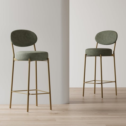 Green Faux Leather Bar Stools Set of 2 with Gold Legs | Modern Upholstered Counter Chairs (29") - 1st Choice Furniture Direct