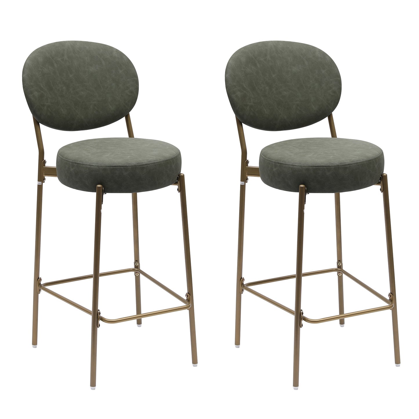 Green Faux Leather Bar Stools Set of 2 with Gold Legs | Modern Upholstered Counter Chairs (29") - 1st Choice Furniture Direct