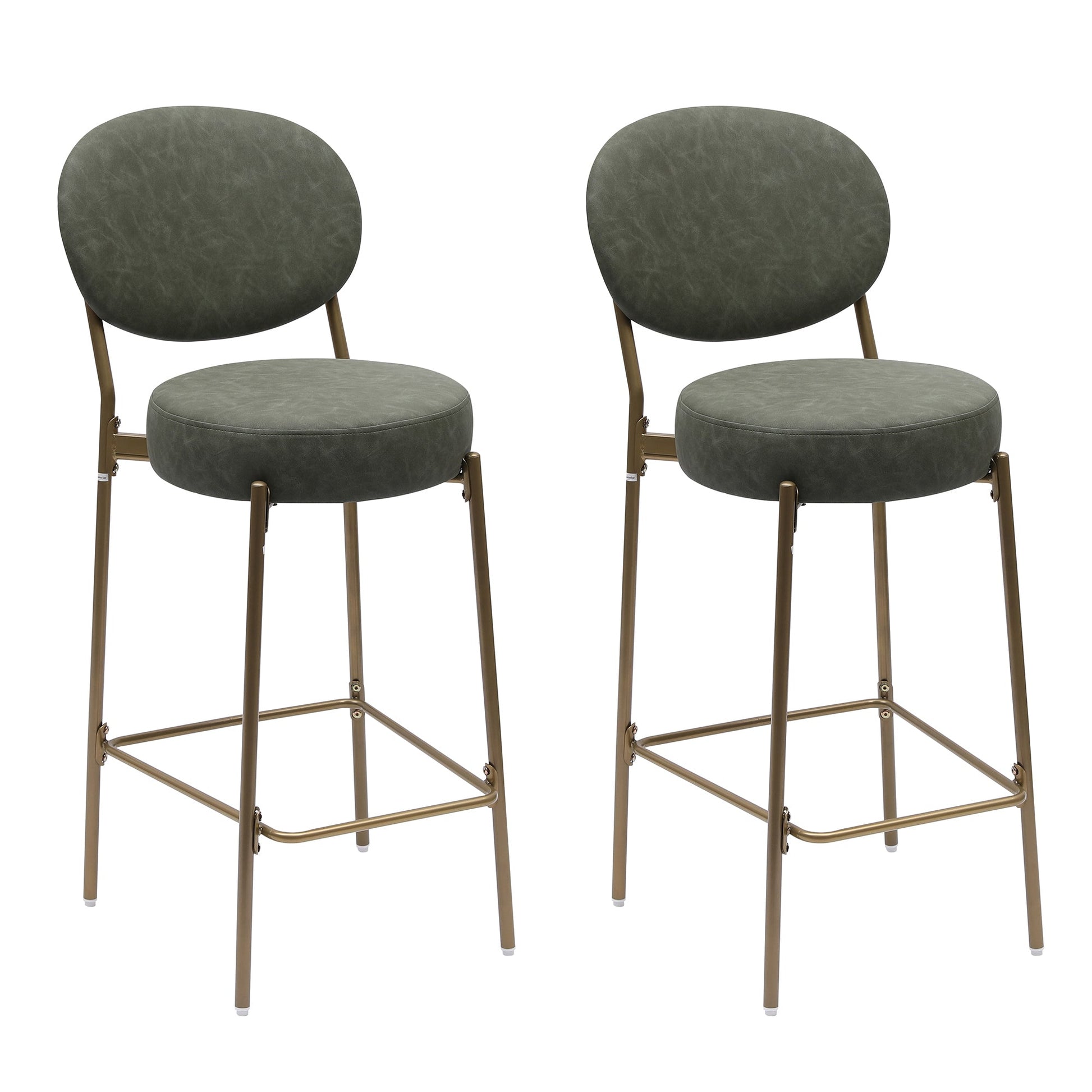 Green Faux Leather Bar Stools Set of 2 with Gold Legs | Modern Upholstered Counter Chairs (29") - 1st Choice Furniture Direct