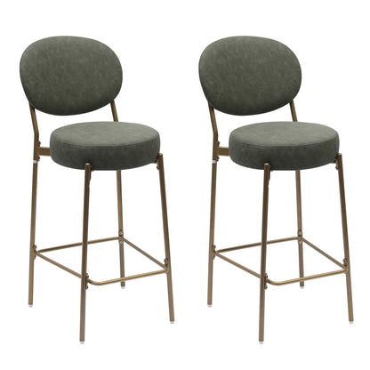 Green Faux Leather Bar Stools Set of 2 with Gold Legs | Modern Upholstered Counter Chairs (29") - 1st Choice Furniture Direct