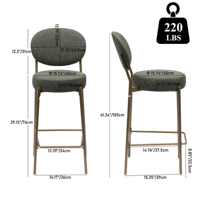 Green Faux Leather Bar Stools Set of 2 with Gold Legs | Modern Upholstered Counter Chairs (29") - 1st Choice Furniture Direct