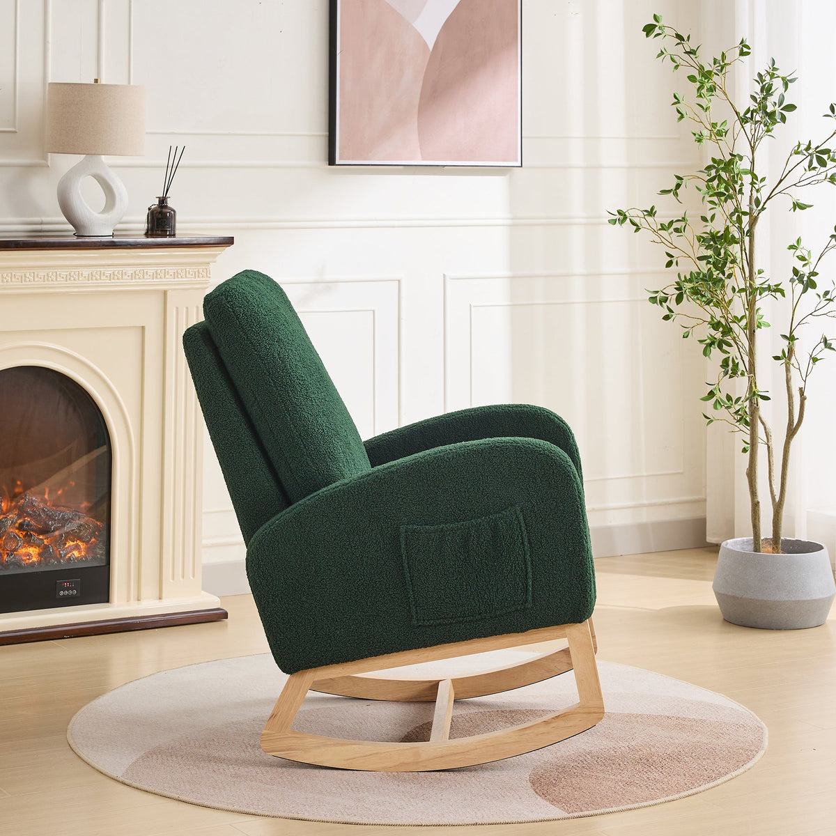 Green Sherpa Rocking Chair with Side Pocket - 1st Choice Furniture Direct