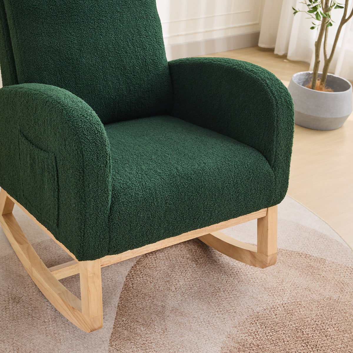 Green Sherpa Rocking Chair with Side Pocket - 1st Choice Furniture Direct