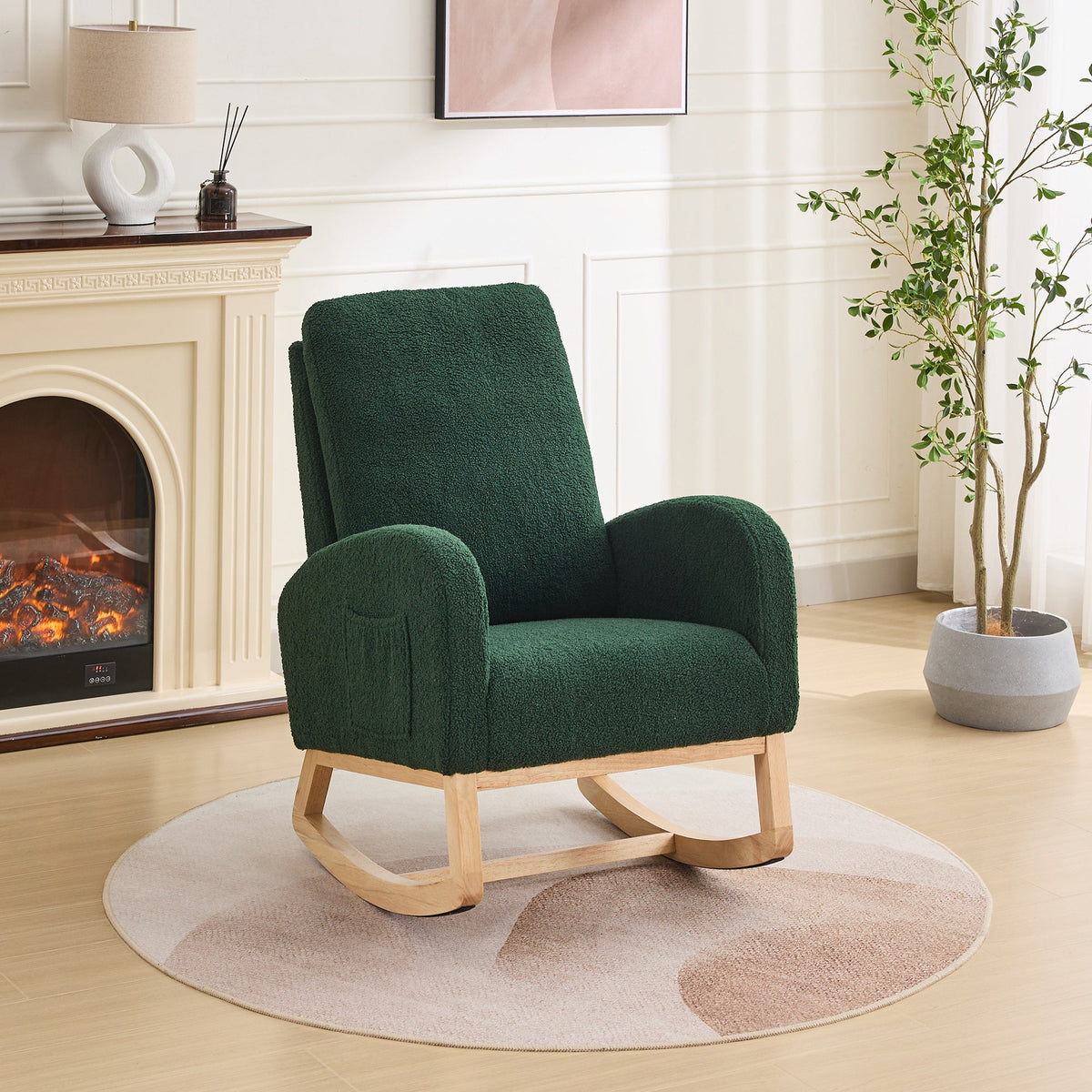 Green Sherpa Rocking Chair with Side Pocket - 1st Choice Furniture Direct