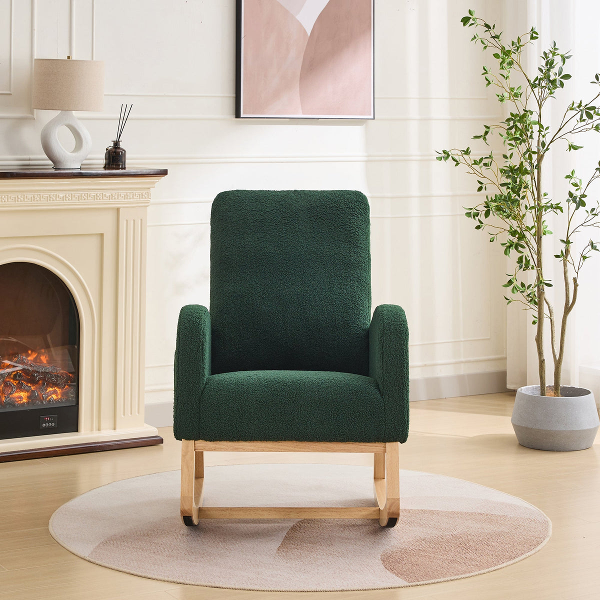 Green Sherpa Rocking Chair with Side Pocket - 1st Choice Furniture Direct