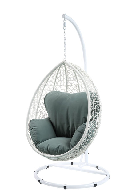Green Wicker Hanging Egg Chair with Stand - 1st Choice Furniture Direct