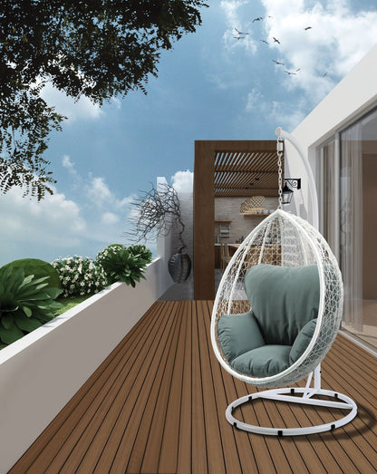 Green Wicker Hanging Egg Chair with Stand - 1st Choice Furniture Direct