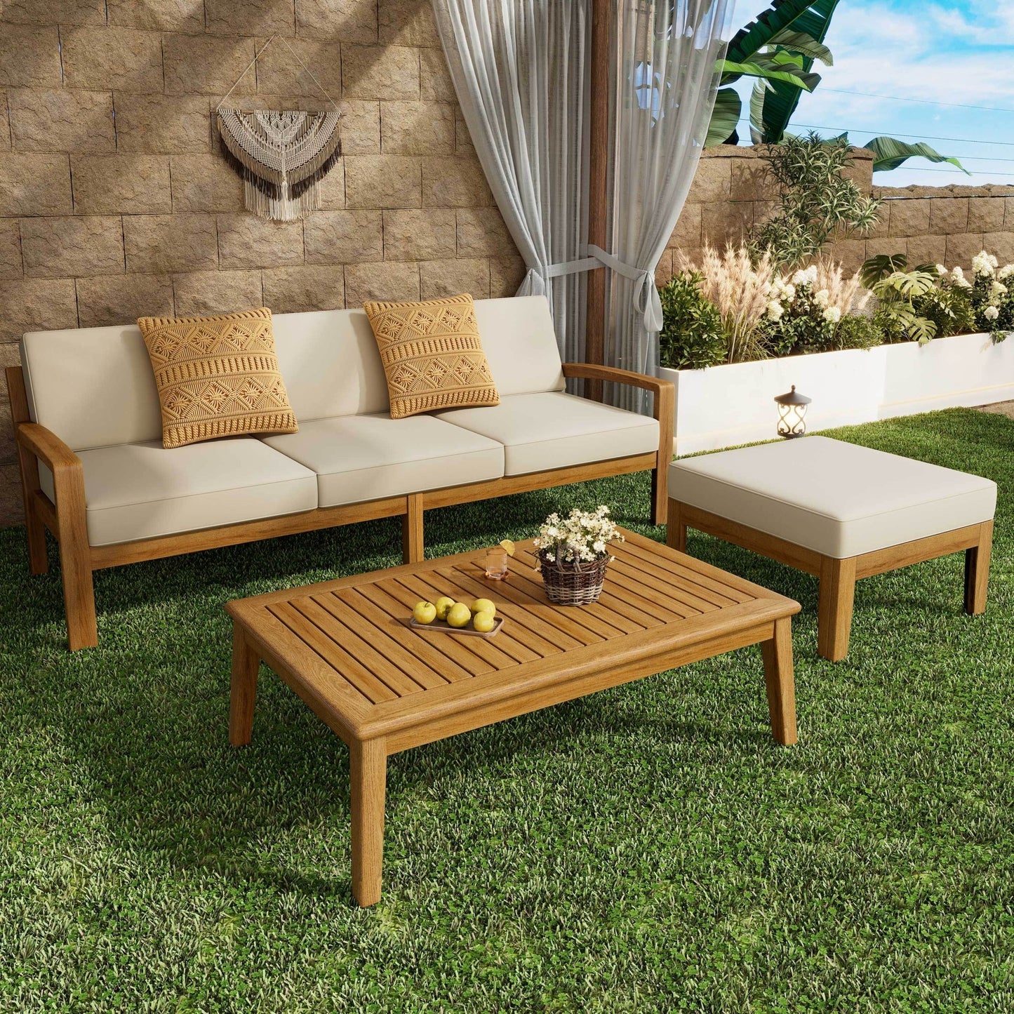 GRENADA L Shape 3pcs Acacia Sectional Patio Sofa Set - 1st Choice Furniture Direct