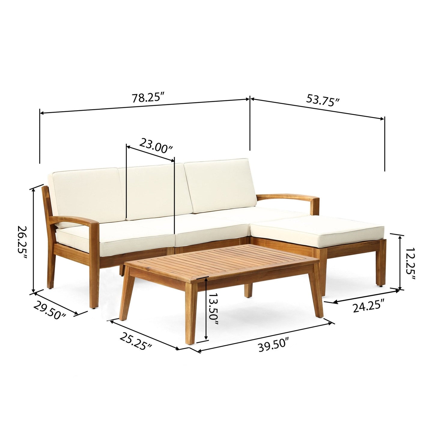 GRENADA L Shape 3pcs Acacia Sectional Patio Sofa Set - 1st Choice Furniture Direct