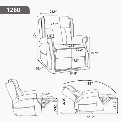 Grey Manual Recliner Chair in Faux Leather for Living Room with Heavy Duty Motion Mechanism, 8 vibrating nodes and 3 massage modes. - 1st Choice Furniture Direct