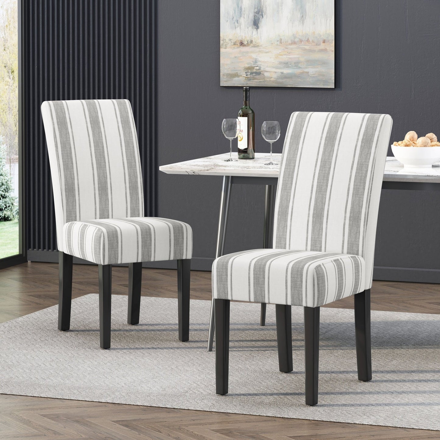 Grey Stripe Upholstered Dining Chairs Set of 2 - 1st Choice Furniture Direct