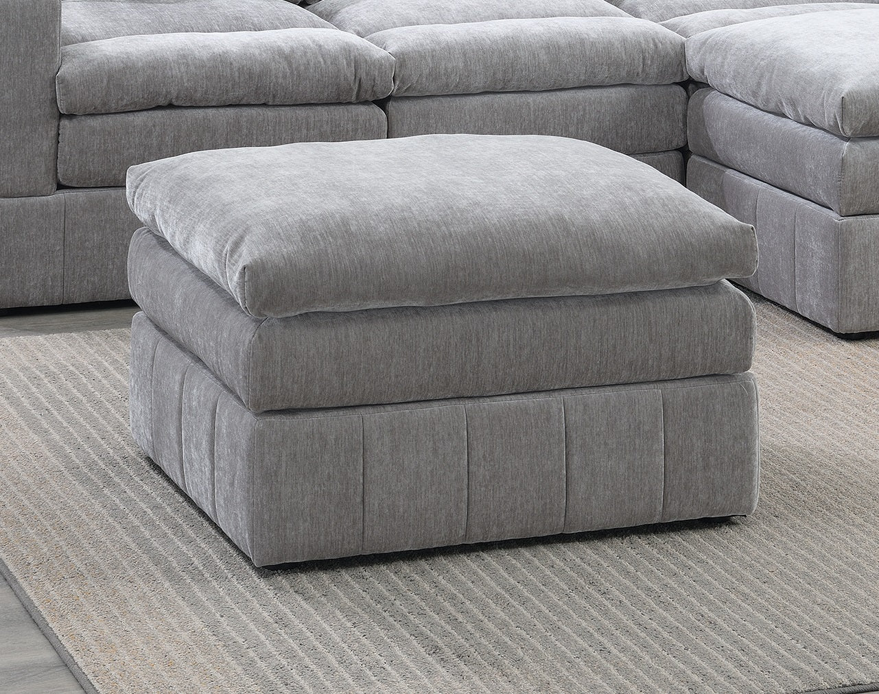 Grey Suede Modular Ottoman – Contemporary Plush Cushion Footrest Stool - 1st Choice Furniture Direct