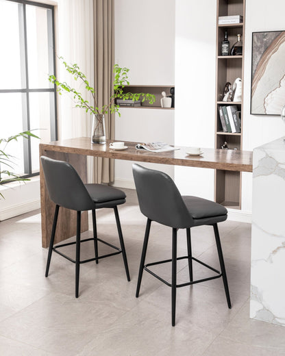 Grey Swivel Counter Height Bar Stools Set of 2 | Upholstered Faux Leather Chairs (26”) - 1st Choice Furniture Direct