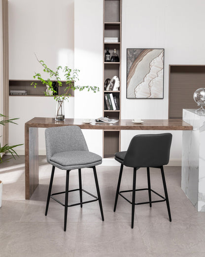 Grey Swivel Counter Height Bar Stools Set of 2 | Upholstered Faux Leather Chairs (26”) - 1st Choice Furniture Direct