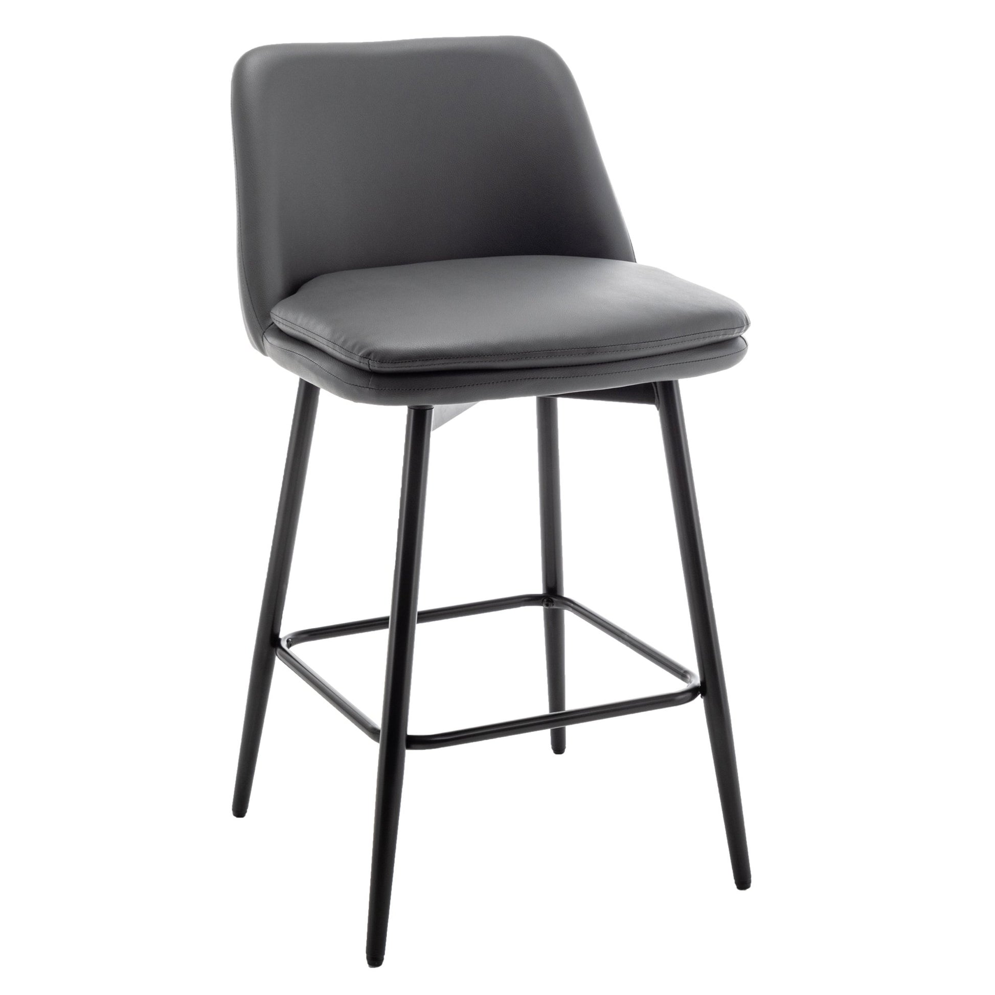 Grey Swivel Counter Height Bar Stools Set of 2 | Upholstered Faux Leather Chairs (26”) - 1st Choice Furniture Direct