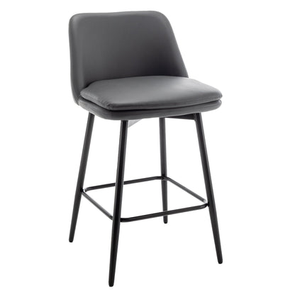 Grey Swivel Counter Height Bar Stools Set of 2 | Upholstered Faux Leather Chairs (26”) - 1st Choice Furniture Direct