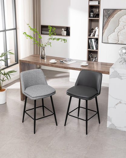 Grey Swivel Counter Height Bar Stools Set of 2 | Upholstered Faux Leather Chairs (26”) - 1st Choice Furniture Direct