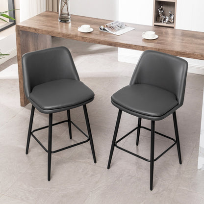 Grey Swivel Counter Height Bar Stools Set of 2 | Upholstered Faux Leather Chairs (26”) - 1st Choice Furniture Direct