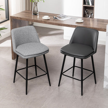 Grey Swivel Counter Height Bar Stools Set of 2 | Upholstered Faux Leather Chairs (26”) - 1st Choice Furniture Direct