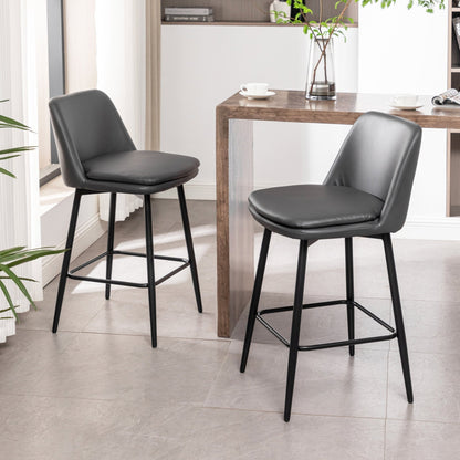 Grey Swivel Counter Height Bar Stools Set of 2 | Upholstered Faux Leather Chairs (26”) - 1st Choice Furniture Direct