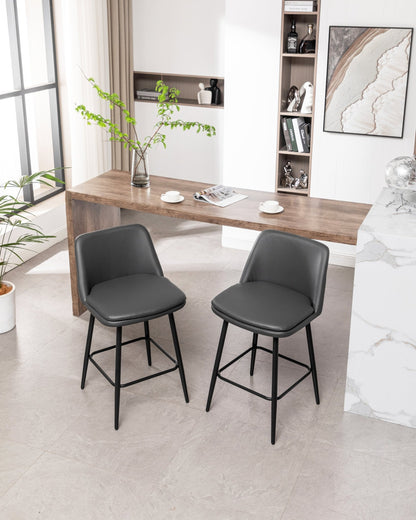 Grey Swivel Counter Height Bar Stools Set of 2 | Upholstered Faux Leather Chairs (26”) - 1st Choice Furniture Direct