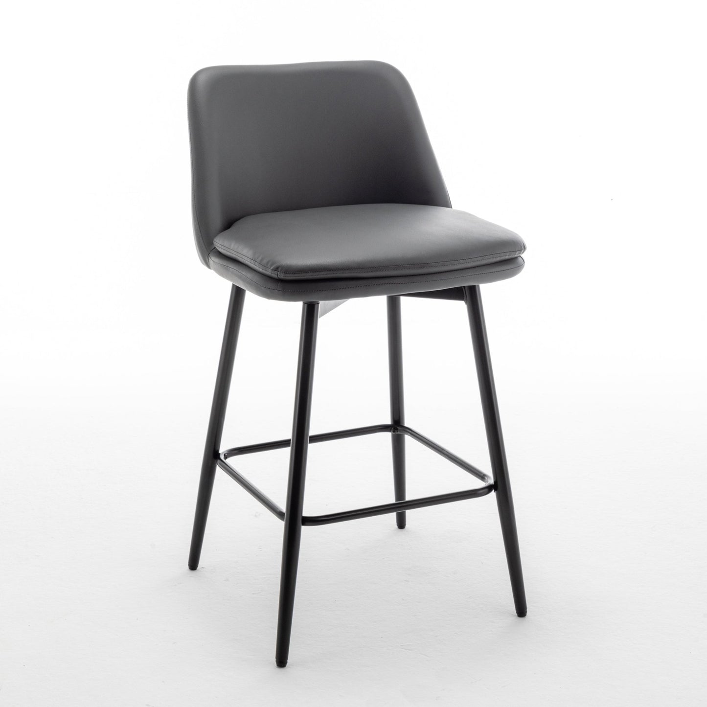 Grey Swivel Counter Height Bar Stools Set of 2 | Upholstered Faux Leather Chairs (26”) - 1st Choice Furniture Direct