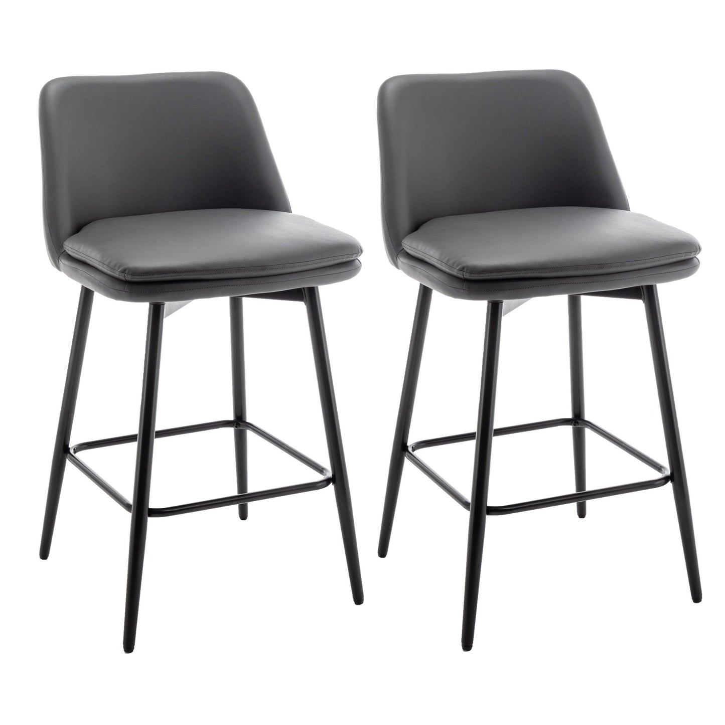 Grey Swivel Counter Height Bar Stools Set of 2 | Upholstered Faux Leather Chairs (26”) - 1st Choice Furniture Direct