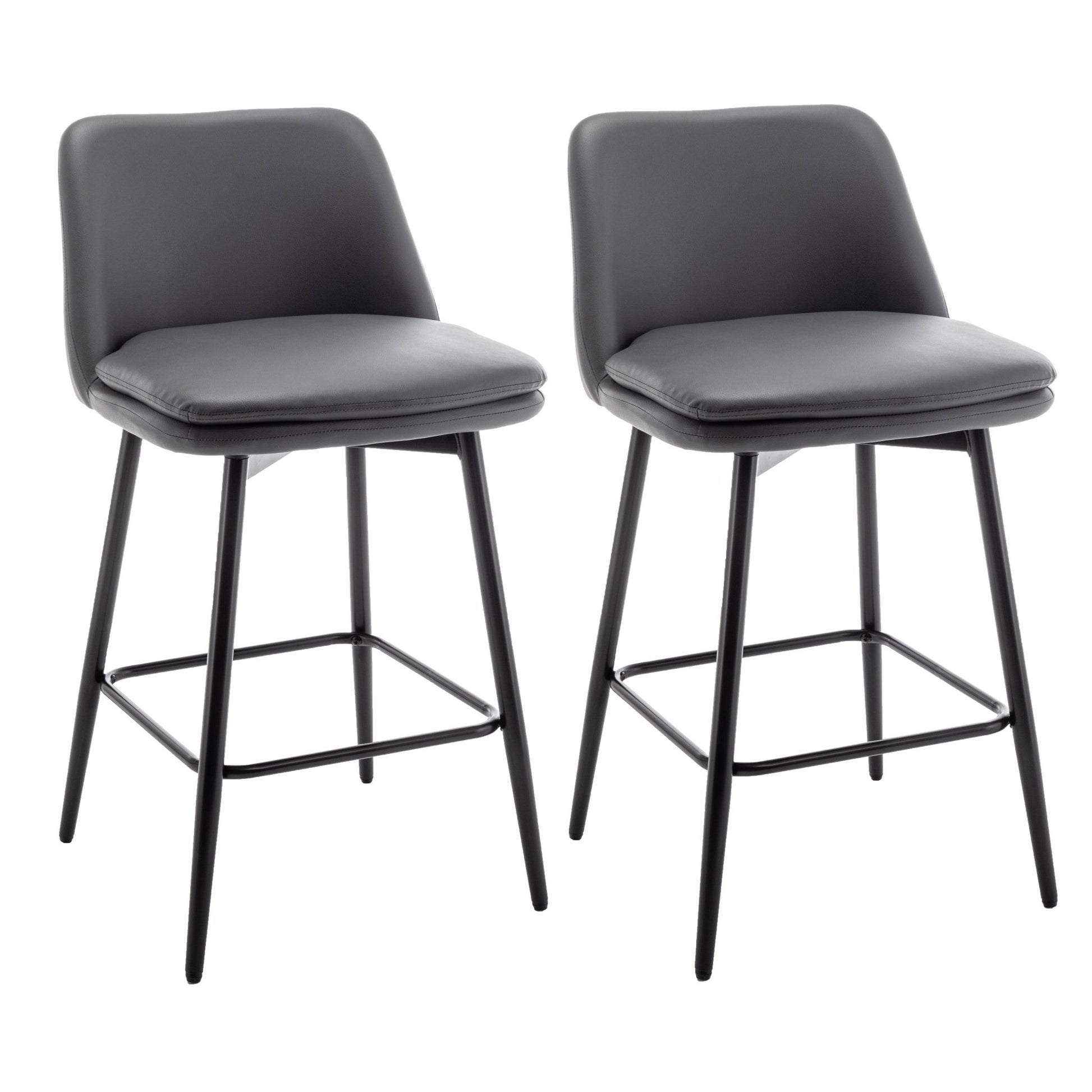 Grey Swivel Counter Height Bar Stools Set of 2 | Upholstered Faux Leather Chairs (26”) - 1st Choice Furniture Direct